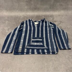 Beach by Exist Navy White Striped Baja pullover Hoodie 100% cotton womens L